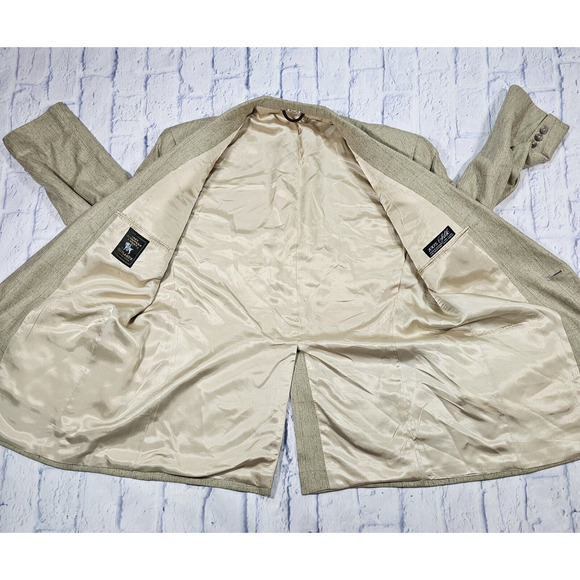 Hart Schaffner Marx MENS 44R Jacket Beige Plaid Sports Coat 100% Silk USA MADE - Picture 7 of 12